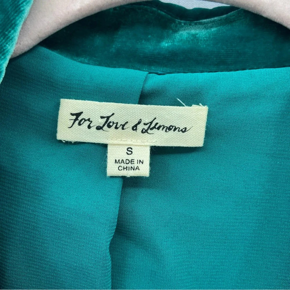 For Love & Lemons Viva Emerald Silk Blend Velvet Blazer Size Small - Picture 3 of 14